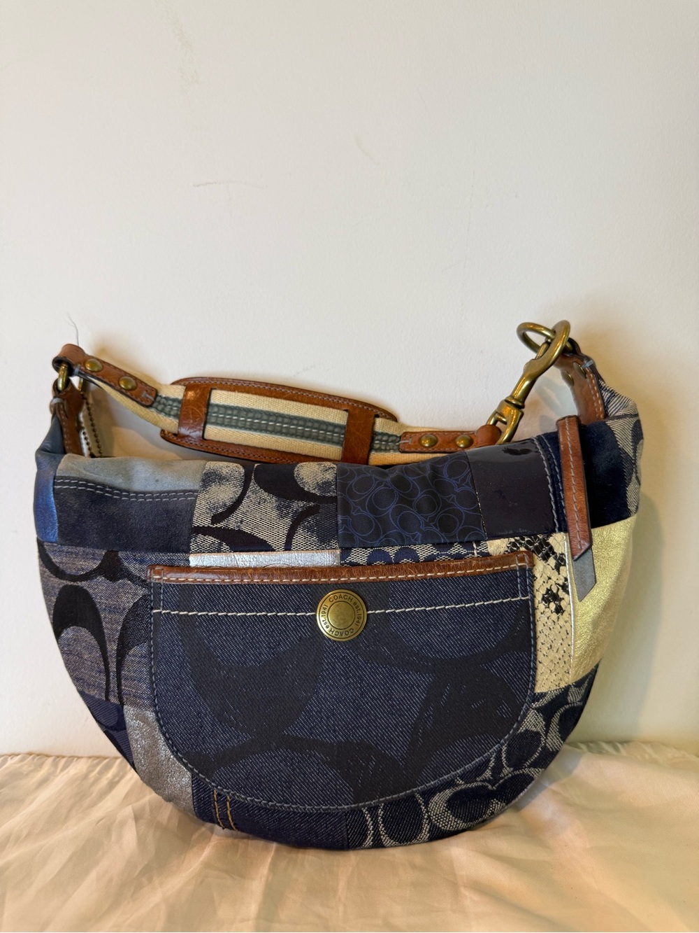 ULTRA RARE! Coach (2006) Denim Patchwork Pocket Hobo Bag